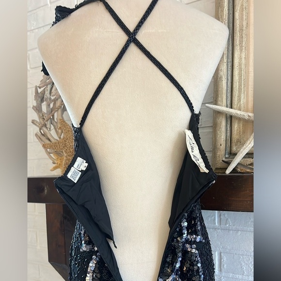 VTG,Lillie Rubin Exquisite, Black Sequin Beaded-Leaf Motif,Evening Gown,Size M - Picture 4 of 16